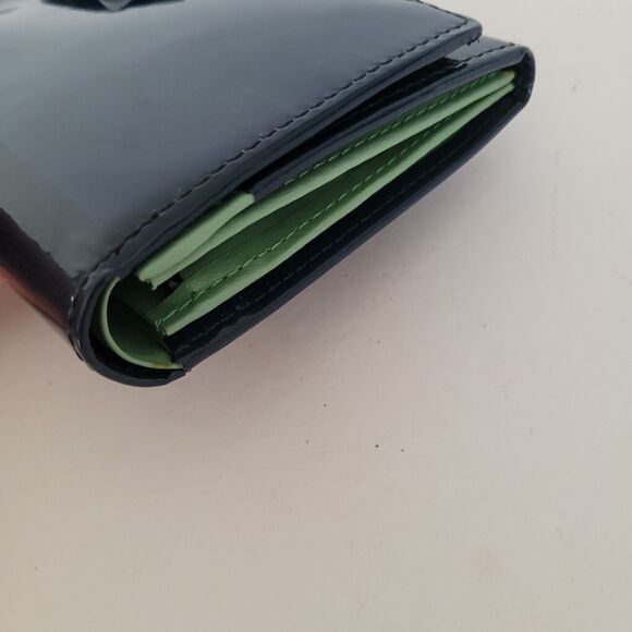 HAK Wallet Leather Blue Green Bow Ruffle Card Bill Coin Medium Bifold Rare New - Picture 10 of 11